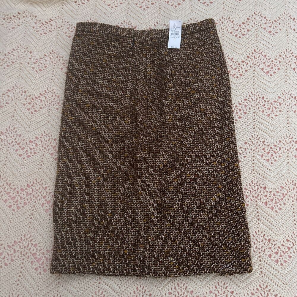 4 NWT Ann Taylor Loft Skirt Tweed Pencil Brown Dark Academia Office Siren Work